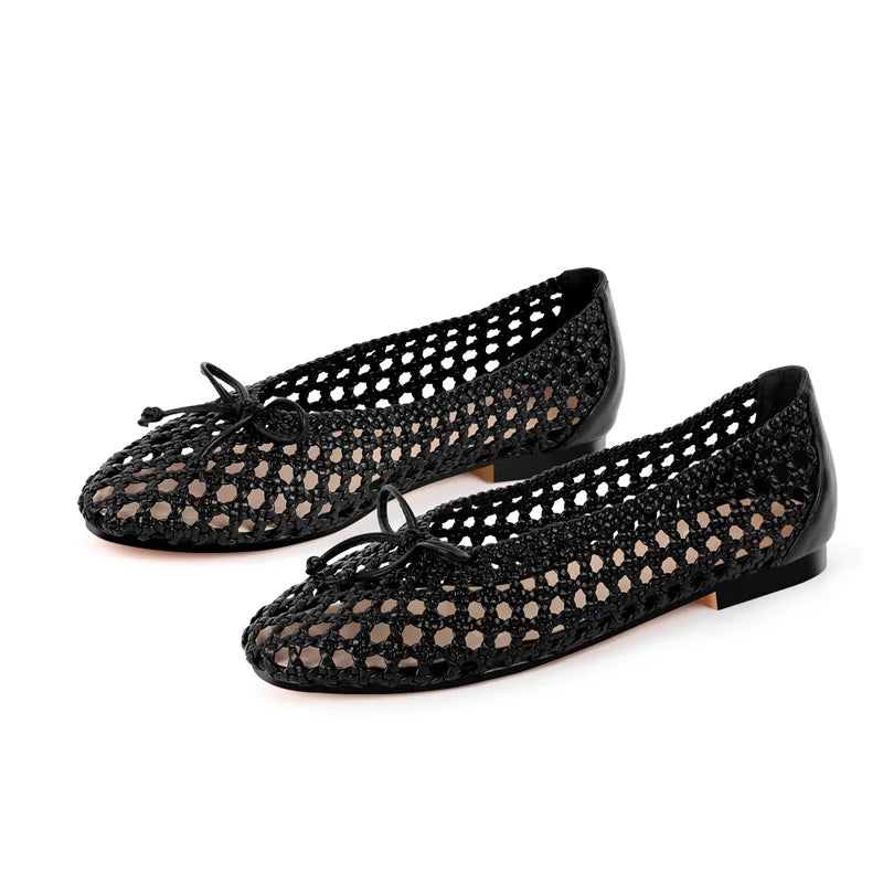 Onlymaker Women Round Toe Black Mesh Ballet flats