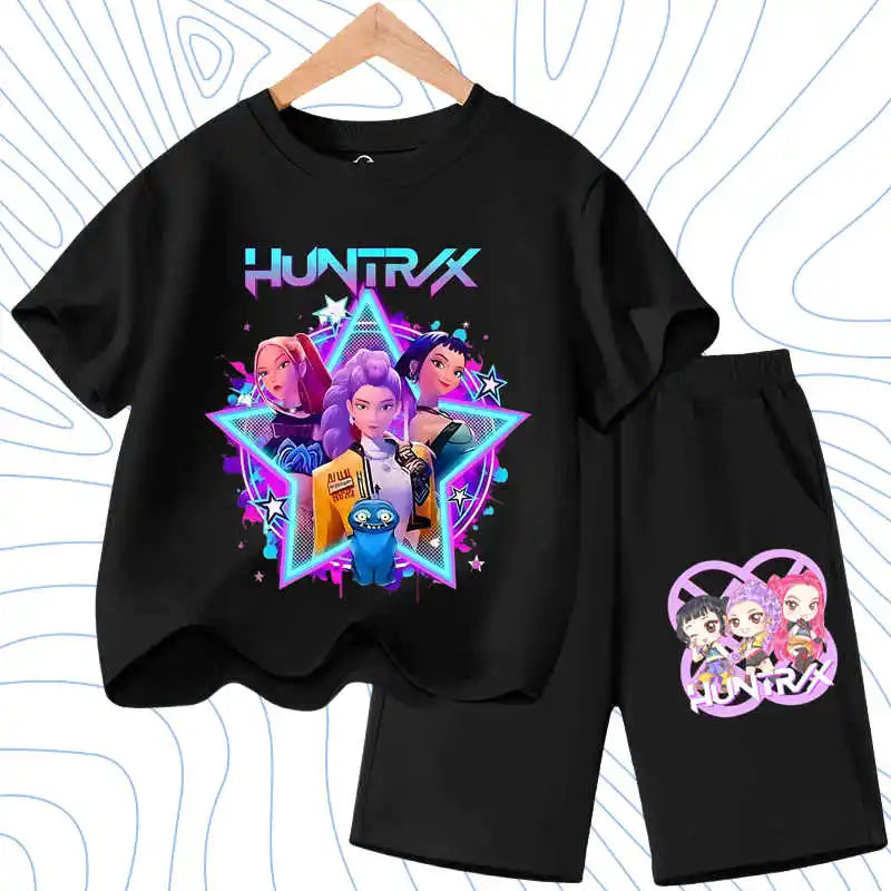 Kids Fashion Outfits Teen Children's O Neck Short Sleeve Tops Shorts 2pcs Summer Girls Casual T Shirt Sets K POP Cartoon Printed