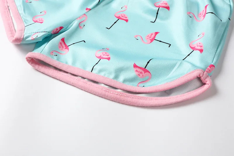 Children's Summer Casual Clothing Baby Girls Animals Printed Pink T-Shirts+Shorts Two-Piece For Kids Pajamas Set Home Wear Suits