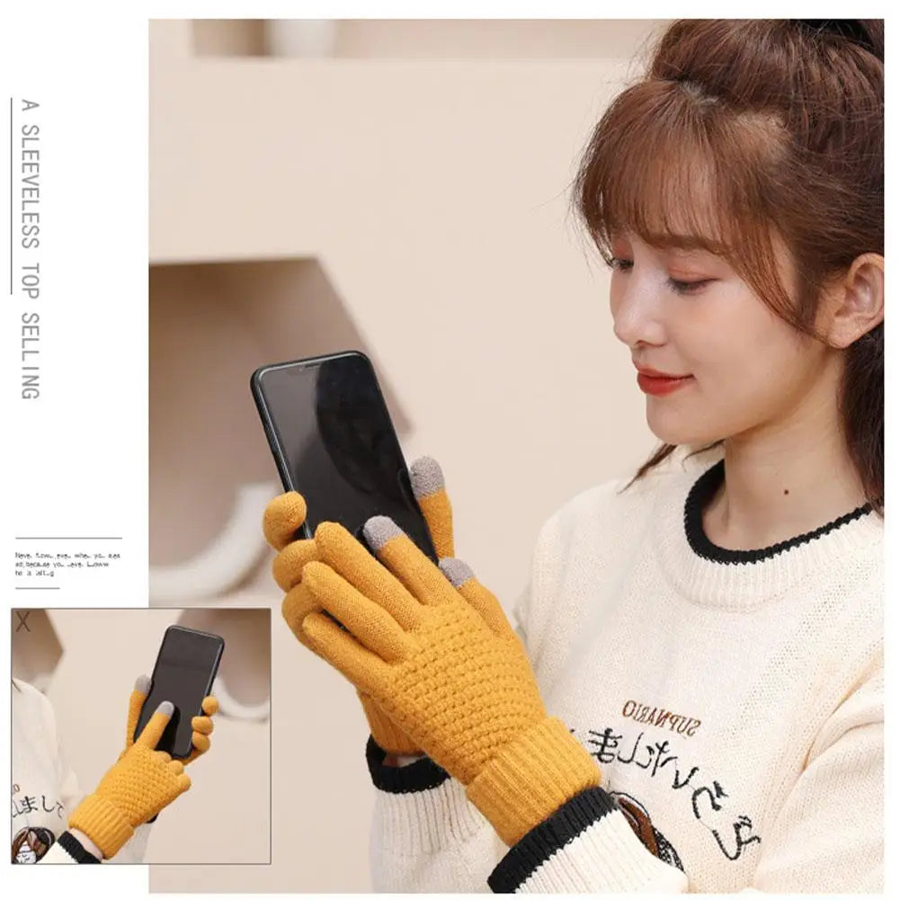 Women Men Warm Winter Touch Screen Gloves Stretch Classical Knit Mittens Wool Full Finger Outdoor Cycling Driving Glove BAZAARHUBO