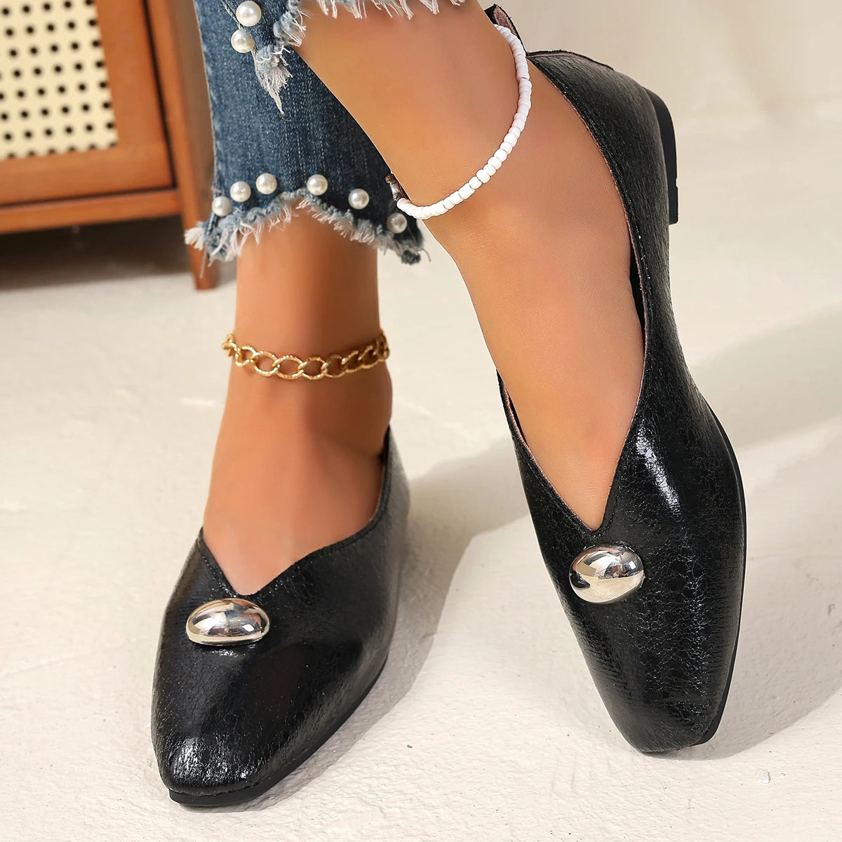 Women Flats Plus Size French Style Shoes One Step Shallow Square Toe Loafers Shoes Versatile Comfortable Summer Sneakers Women