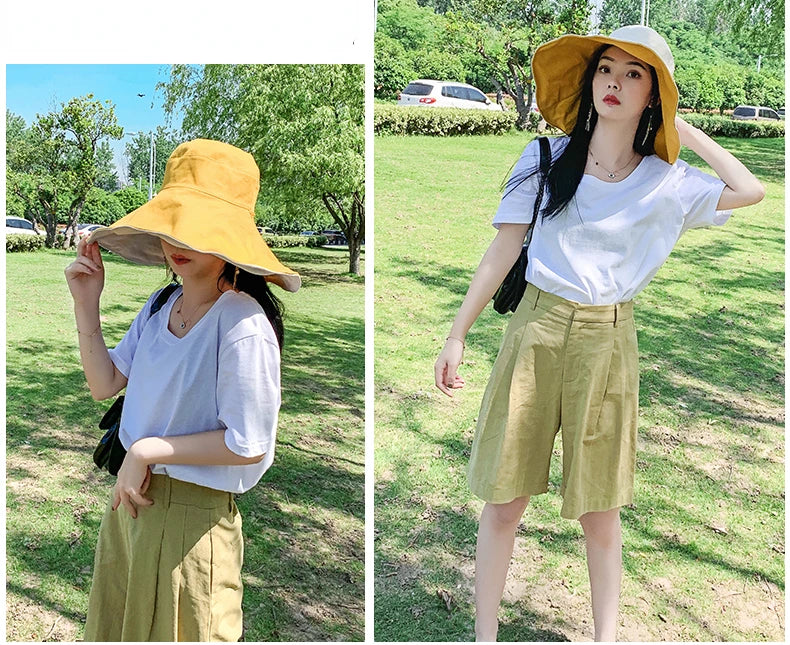 Wide Brim UPF 50+ Sun Hat Women Anti-UV Protection Hiking Fisherman Cap Fold Summer Solid Beach Hat 2024 Double sided Sun hat BAZAARHUBO