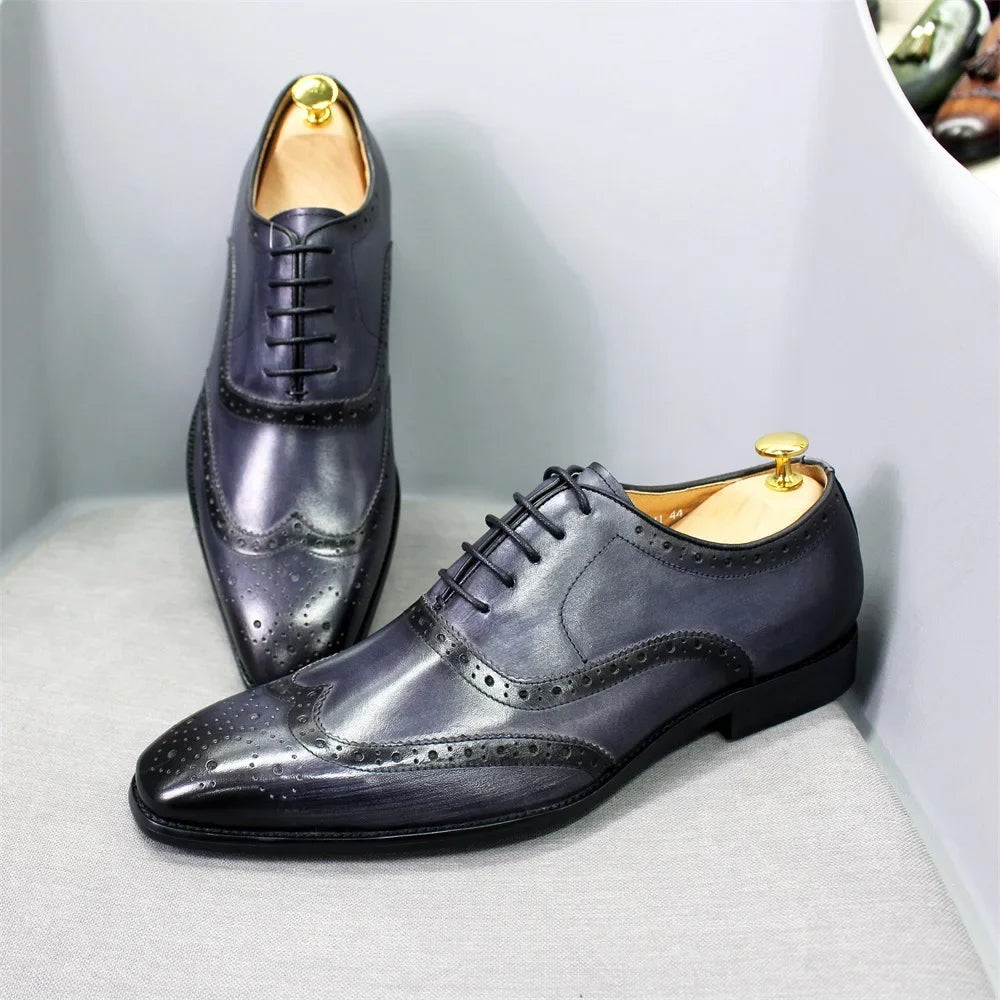 Noble Purple Handmade Mens Brogue Carved Leather Shoes Genuine Leather Men's Dress Shoes Classic Business Formal Shoes for Men