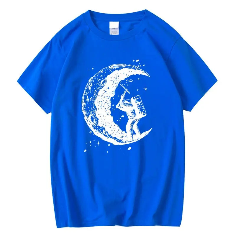 Men's High Quality 100% Cotton Moon Print Casual Summer Cool Short Sleeve Men Tshirt Loose t-shirt Male Tee Shirts Male Tee Tops