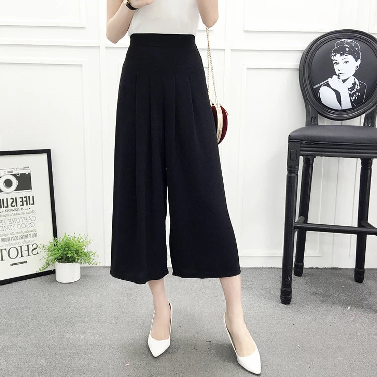 High Waist Wide Leg Pants Skirt Pants Chiffon Cotton Linen Seven Eighteen Length Trendy Women's Casual Trousers Commute Style