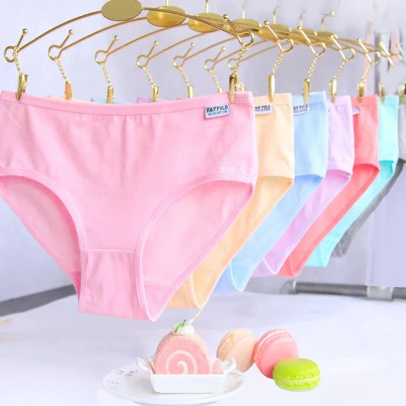 7pcs Women's Cotton Panties Plus Size Sexy Briefs Girls Breathable Soft Lingerie Cute Solid Color Underwear