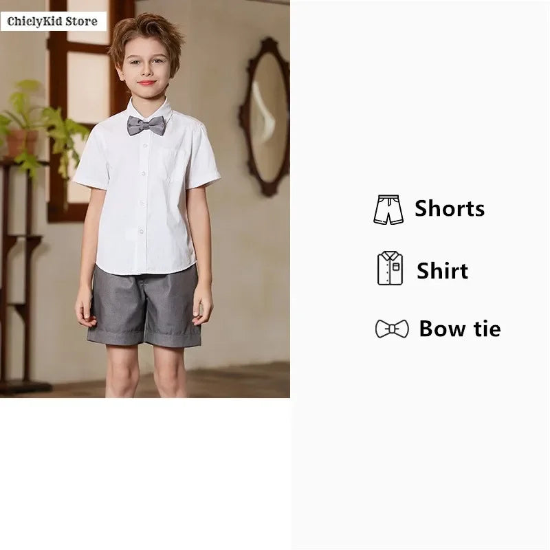 Boys Shirt Shorts Girls Pleated Preppy Dress Outfits Kids Japan Korean Clothes Set Child Students Summer British School Uniforms
