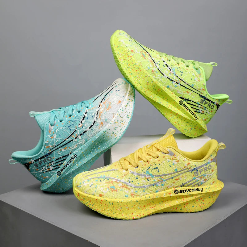 Men's Running Shoes with Luminous Features, Carbon Plate Technology, Youth Sports Shoes with Shock Absorption, Wear Resistance, Lightness, and Breathability. Tpr Non-Slip Soles, Suitable for Outdoor Hiking, Fitness, Training,