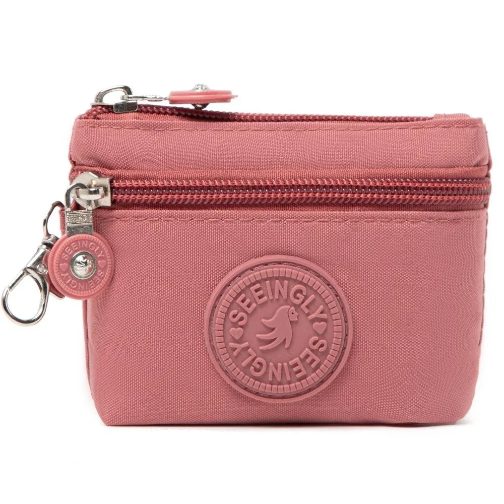 New Solid Color Women Wallet Nylon with Keychain Coin Purse Waterproof Zipper Clutch Ladies