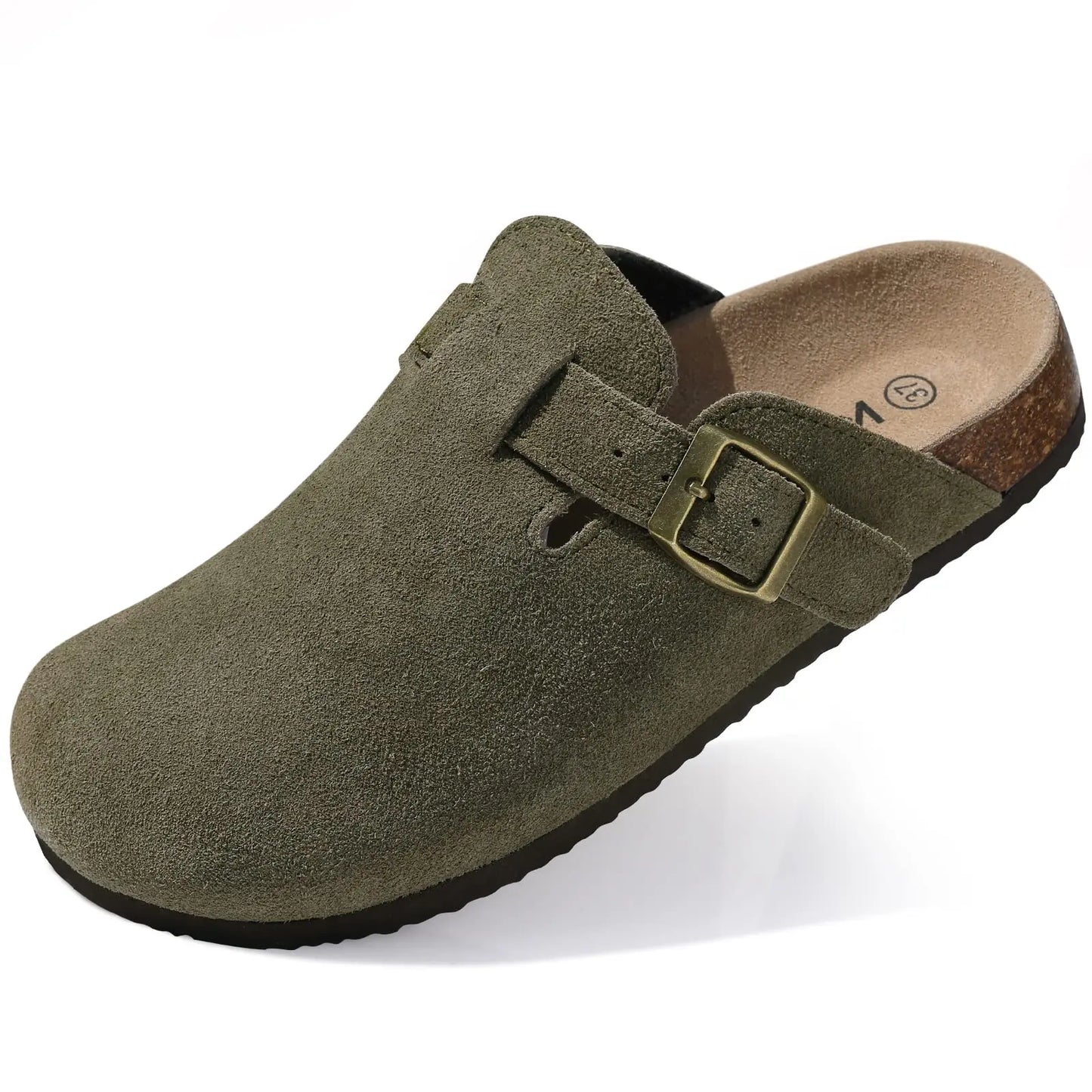 Evshine Men' s Cork Suede Mules with Arch Support Classic Potato Shoes Cozy Cork Footbed Clogs Slippers Men Fashion Beach Sandal