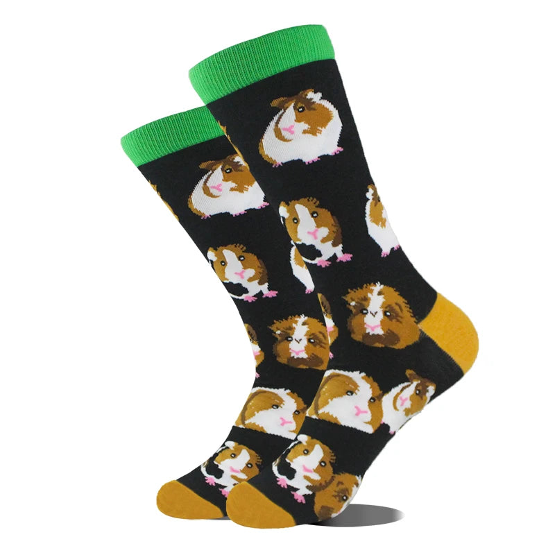 Cool Design Avocado Crew Socks Men Creative Eye Guitar Bus Pattern Sokken Duck Cat Fox Otter Animals Divertidos Chaussette Sox