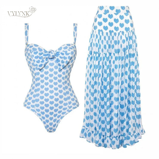 Two-Piece Swimsuit with Skirt Sexy Bikini Set with Cover-U One-Piece Swimwear Women’s Beachwear Vacation Outfit Swim Dress