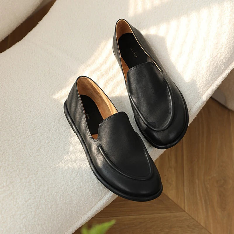 round toe soft leather flats shoes woman slip on loafers solid color sewing moccasins women muls shoes scarpe da donna 2025
