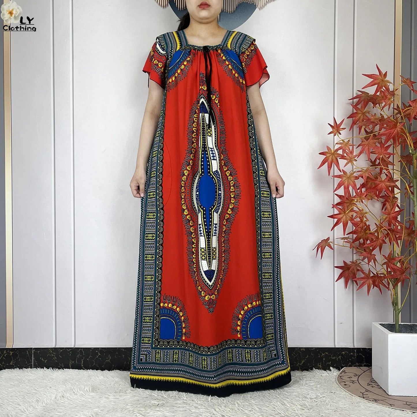 New Style African Abaya Summer Fashion Short Sleeve For Women Dress Cotton Boat Neck Loose Caftan Dubai Islam Femme Elegant Robe