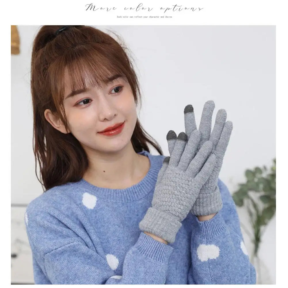 Women Men Warm Winter Touch Screen Gloves Stretch Classical Knit Mittens Wool Full Finger Outdoor Cycling Driving Glove BAZAARHUBO