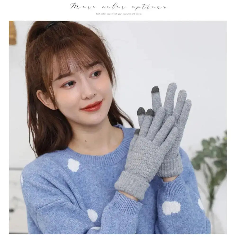Women Men Warm Winter Touch Screen Gloves Stretch Classical Knit Mittens Wool Full Finger Outdoor Cycling Driving Glove BAZAARHUBO