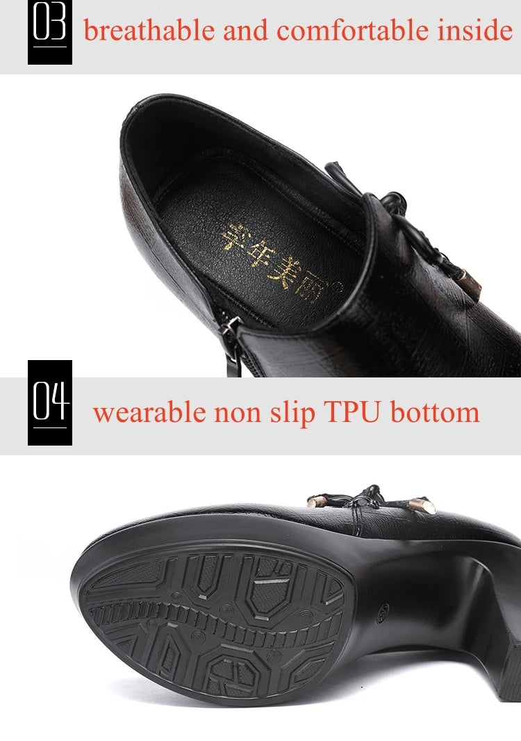 10cm Small Size 32-43 Elegant Black Bow Deep Mouth Thick Bottom Platform Pumps 2026 Winter Block High Heels Shoes Office Model
