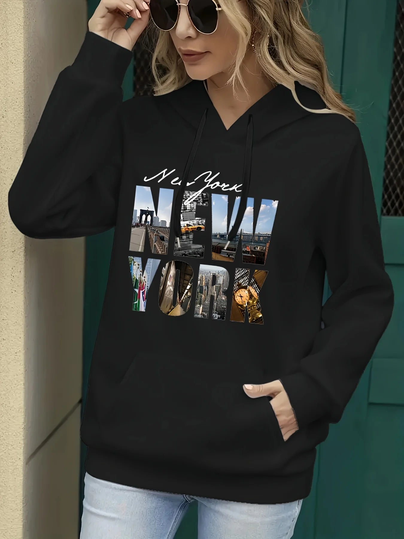 Women's autumn and winter warm and loose casual NOPE not today printed suede long sleeved hooded sweatshirt BAZAARHUBO