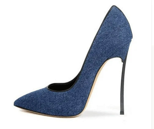 Spring and Autumn New Pointed Shallow Leather Single Shoes Metal Fine High Heel Banquet Dress Customized Large Size Women's Shoe