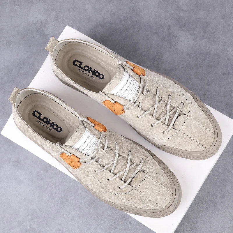 New Soft-Soled Mens Vulcanized Shoes Suede Leather Men Sneakers Fashion Lace-up Solid Shoes Rubber Flats Spring Man Casual Shoes