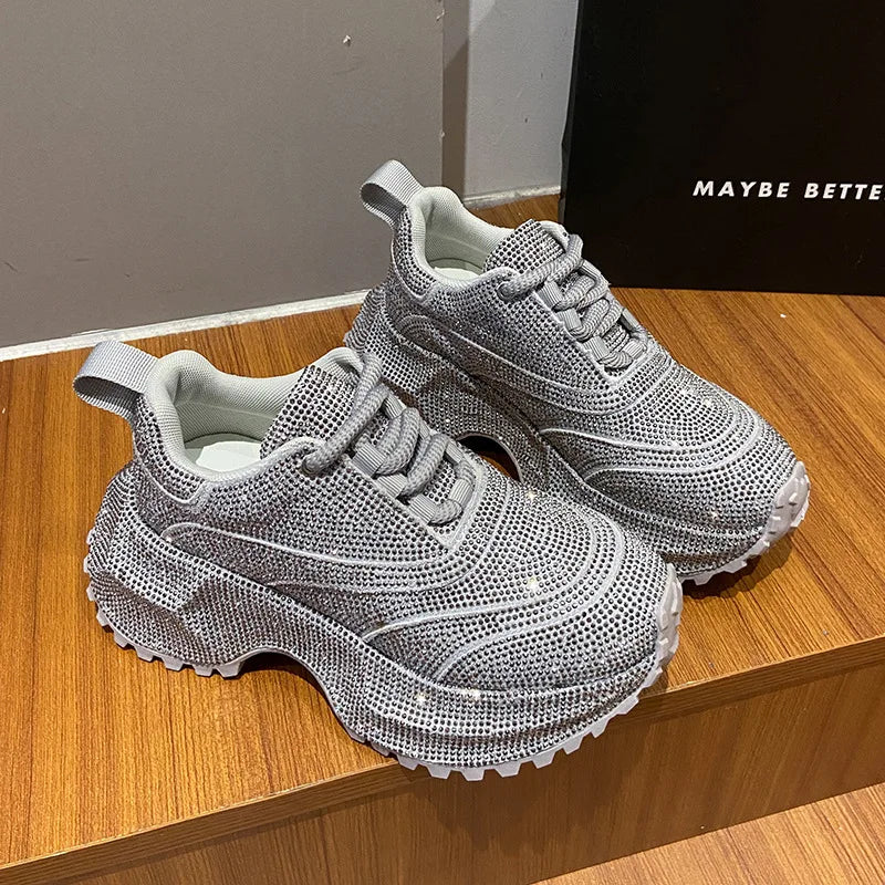 Women's Luxury Fashion Running Shoe Shining Casual Sports Shoes Thick Lace-up Vulcanize Shoes zapatillas de mujer