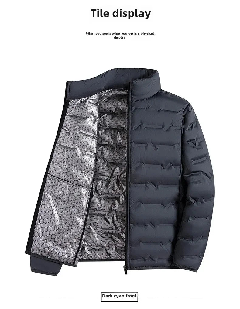 CHUJIE Winter white down jacket men's graphene self heating windproof pleated down jacket stand collar casual warm down jacket