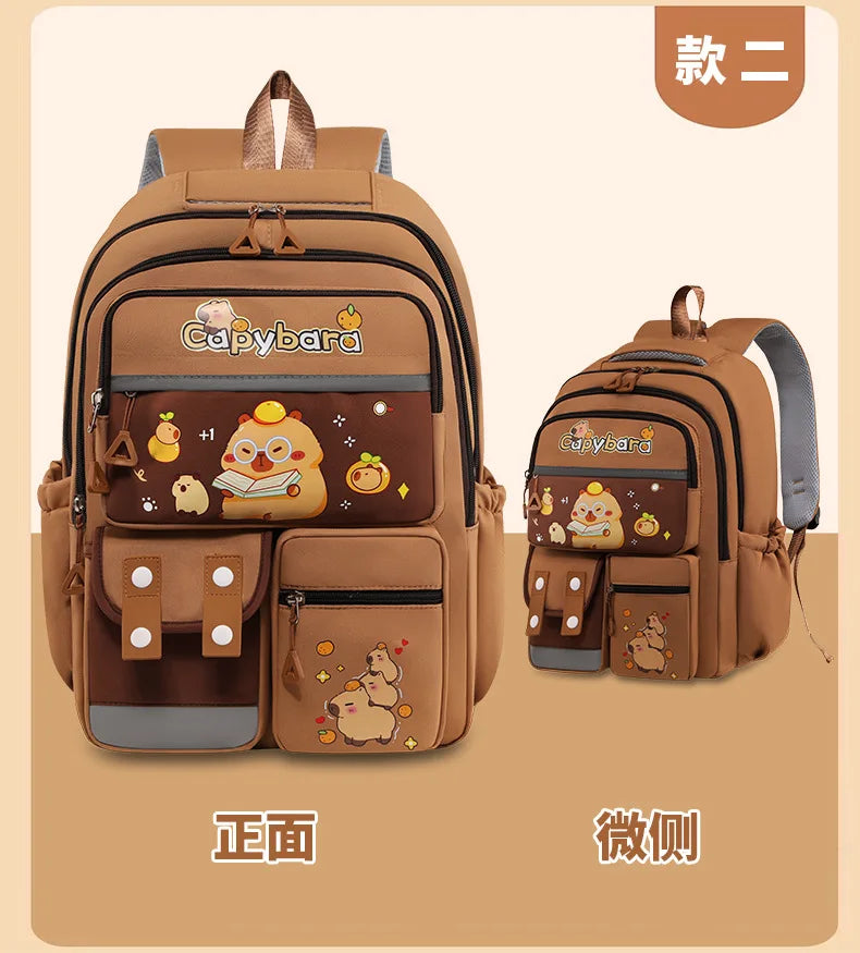Kawaii Capybara School Backpack for Girls School Bags Set Casual Daypack Teens Girls Book Bag Children Schoolbag Travel Backpack
