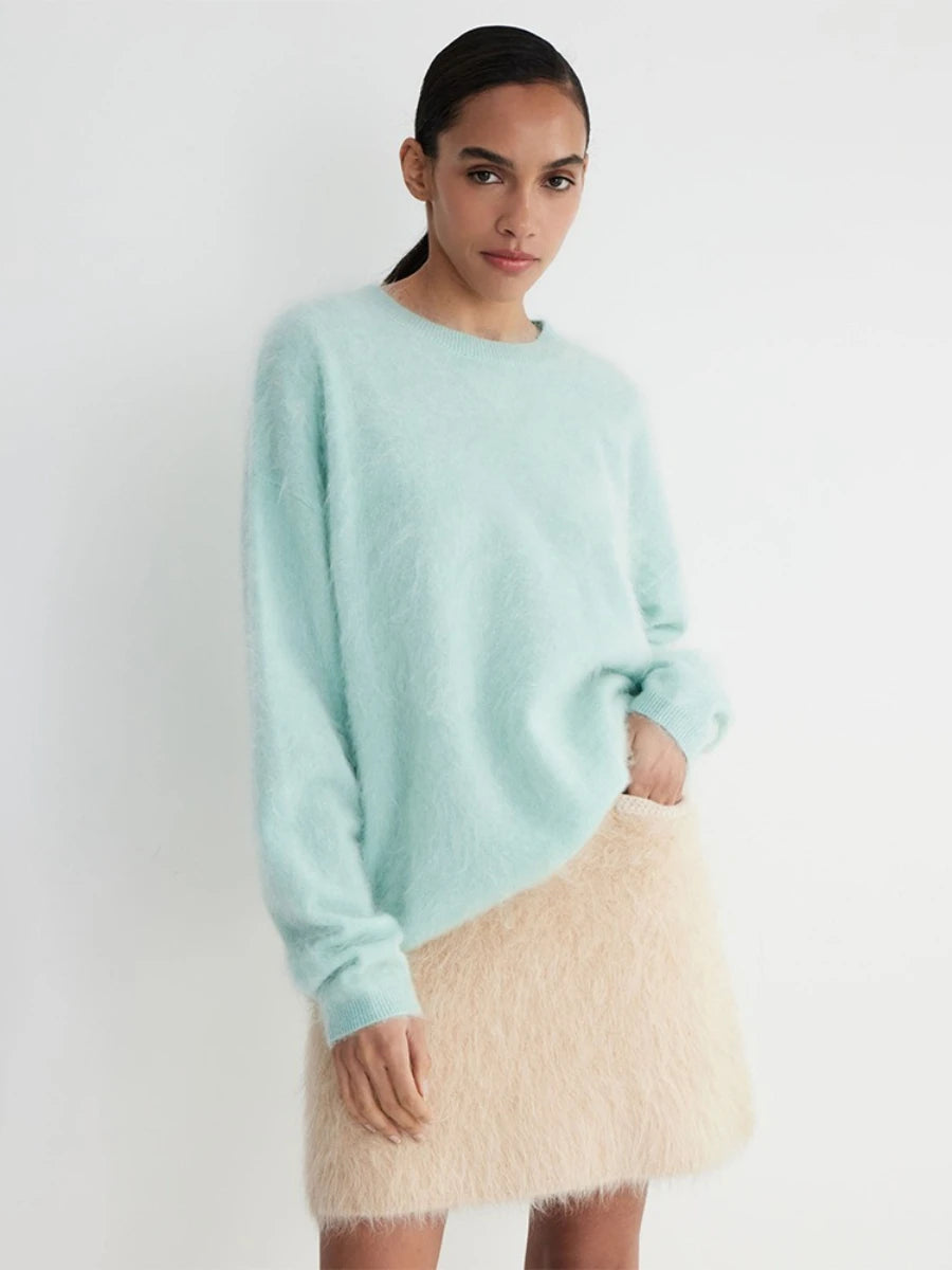 Blubelle Women's Autumn Winter Solid Color Knit Sweater O-Neck Long Sleeve Loose Fit Casual Relaxed Fashion Pullovers