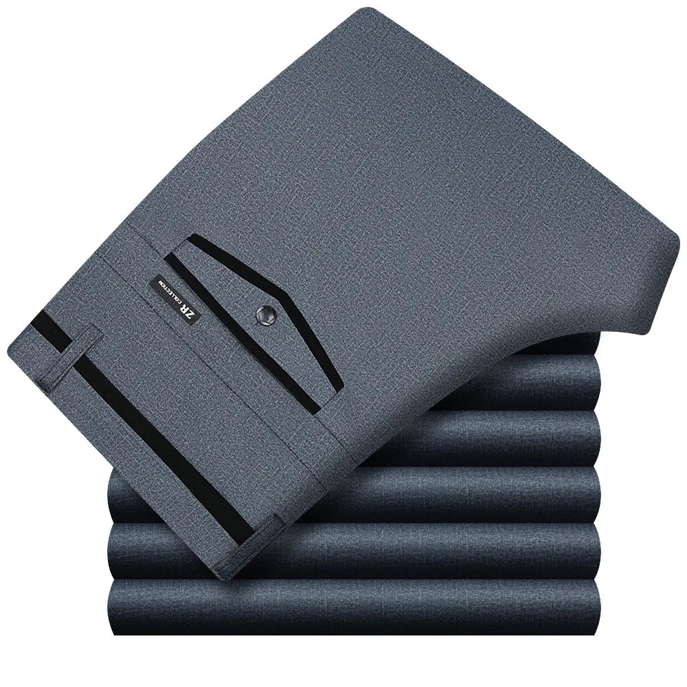 Spring Summer Suit Trousers For Men Straight flat linen Black Suit Pants Men Business Formal Dress Pants Men Big Size 29-40