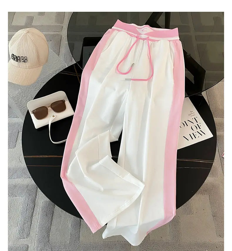 2024 Spring/Summer New Fashionable Gradient Short Sleeve+High Waist Wide Leg Pants Casual Two Piece Set