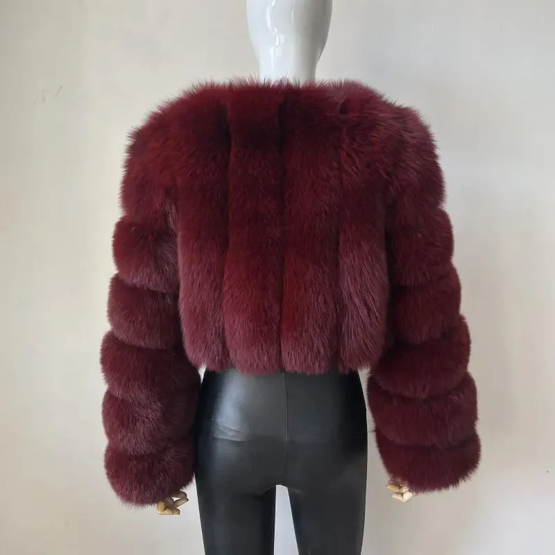 Faux Fox Fur Coat V-Neck Winter Woman Long Sleeve Warm Winter Coat Women Fashion Luxury New Fur Jacket Teddy Chic Outwear 2024