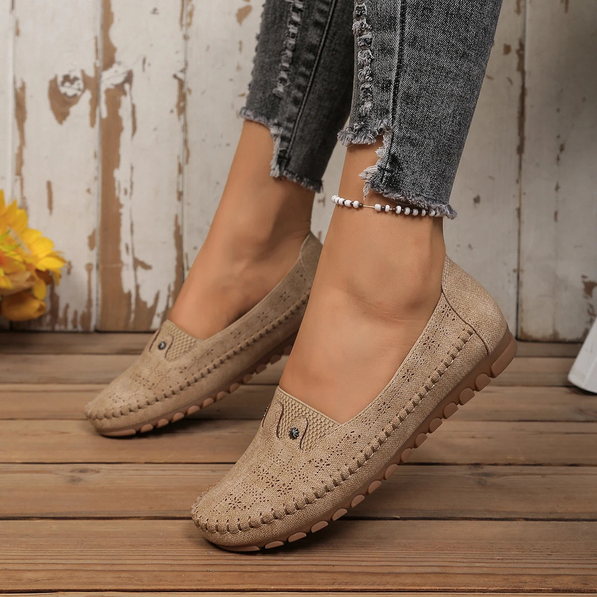 goreyodoly women loafers hollow floral design patchwork slip on flats breathable lightweight casual walking shoes soft non slip