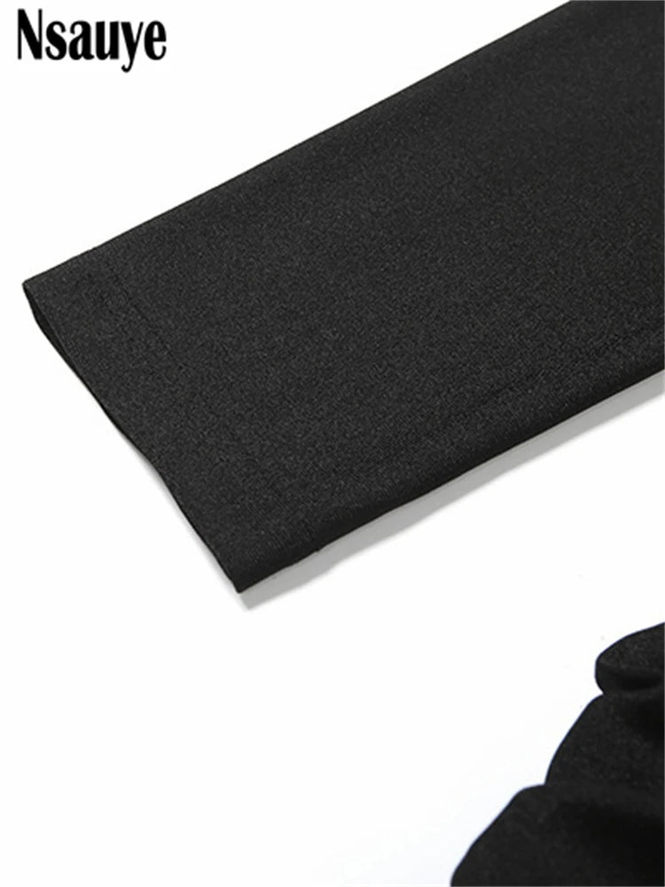 Nsauye Black Long Sleeve Mini Short Fashion Women Winter Dress Pullover Turtleneck Wrap Sexy Evening Party Night Club Dress 2025