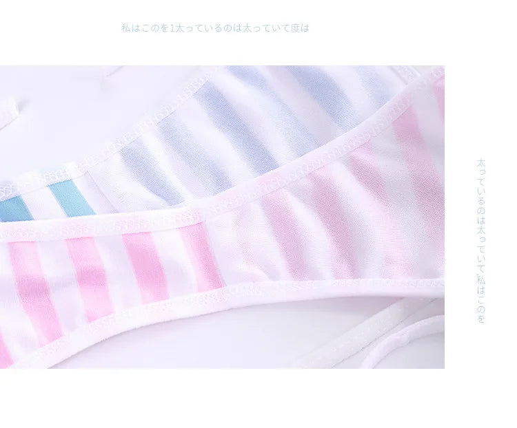 Sexy Japanese Style  Blue White Stripe Bikini Swimsuit Striped Halter Micro Bikini Set Love Female StudenLolita Kawaii Swimsuit