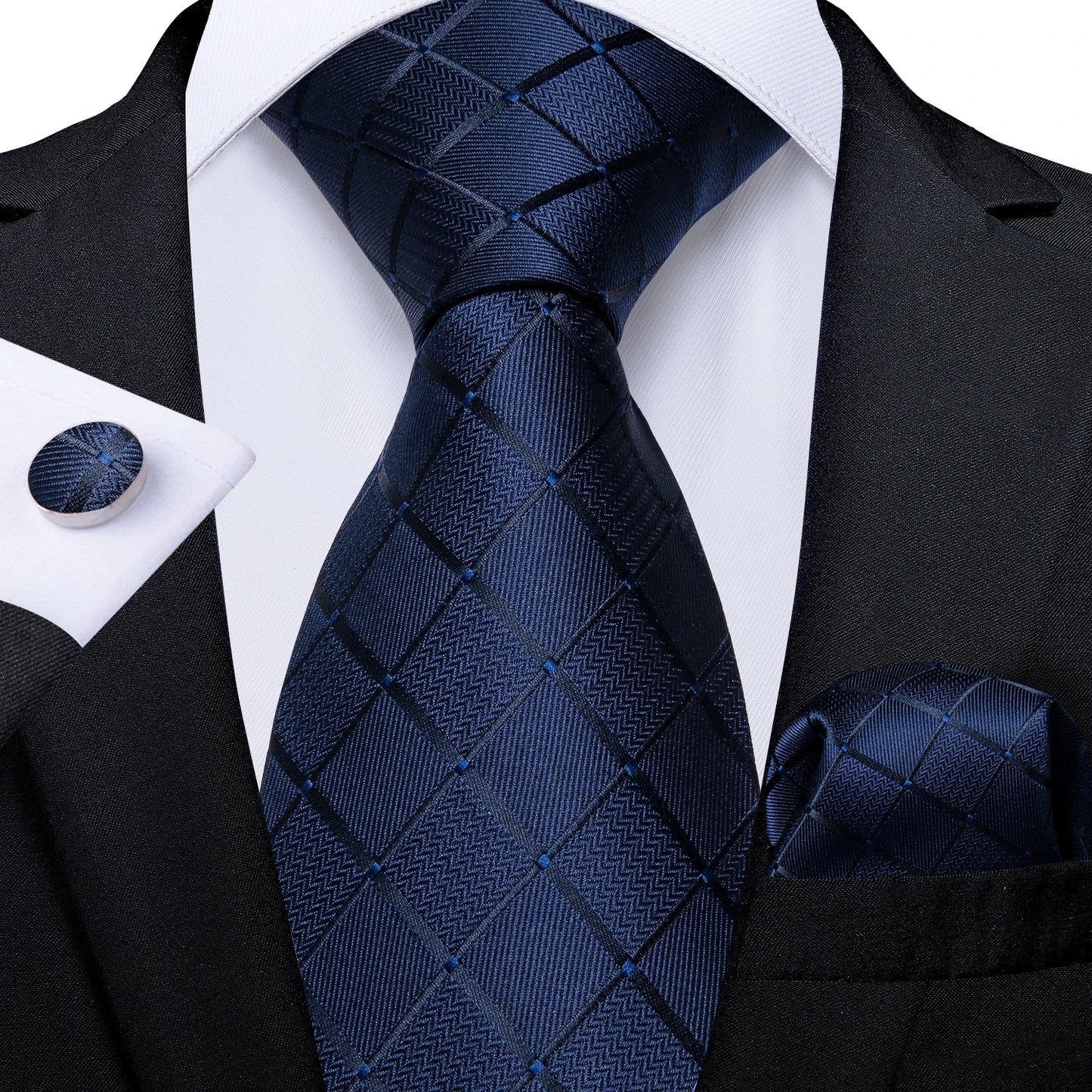Dark Red Plaid Silk Ties for Men Classic 8cm Business Wedding Party Accessories Pocket Square Cufflinks Gift DiBanGu Dropship BAZAARHUBO