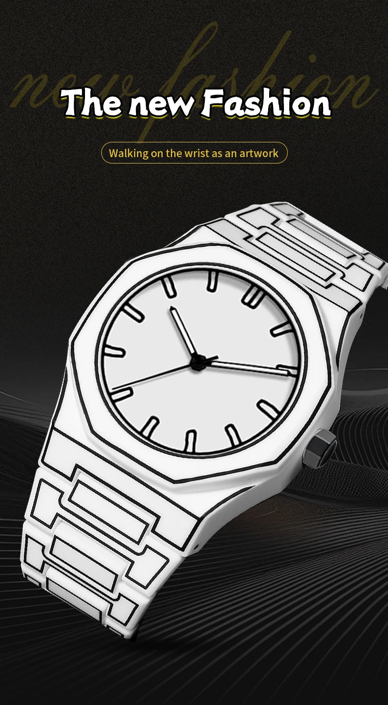 2025 New Creative Men Silicone Watch VA VA VOOM Brand Quartz Movement Creative Lines Leisure Outdoor Sports Black Wrist Watches