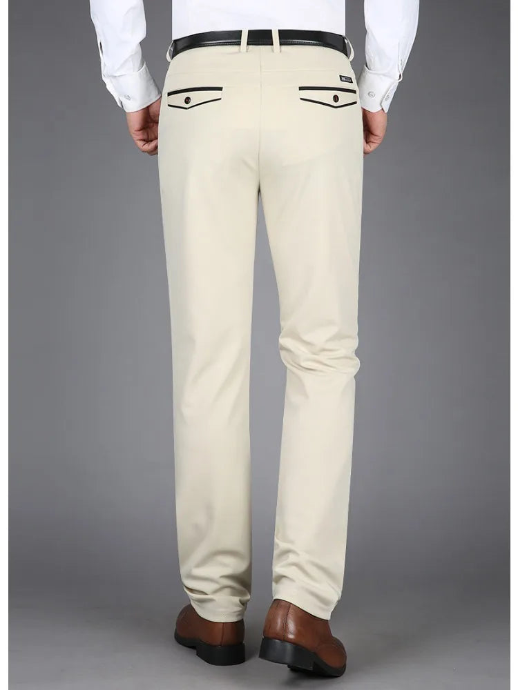Spring Summer Suit Trousers For Men Straight flat linen Black Suit Pants Men Business Formal Dress Pants Men Big Size 29-40