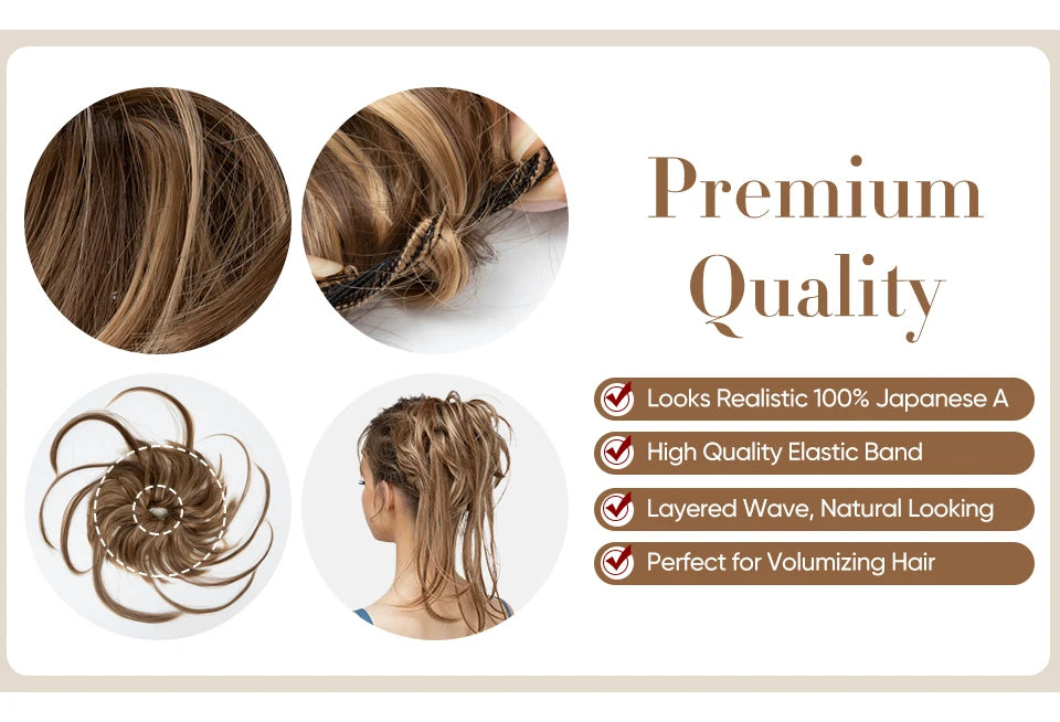 Synthetic Elastic Messy Bun Hairpieces Curly Scrunchie Black Blonde Brown Chignon Band Updo Donut For Women Natural Fake Hair