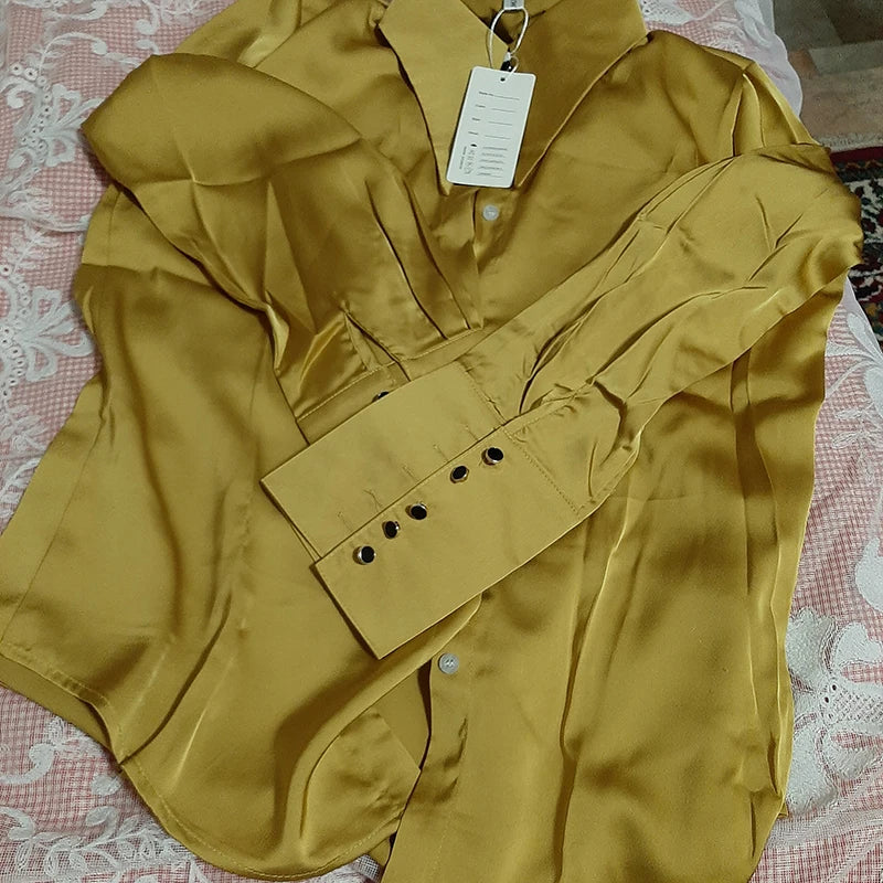 Stylish Elegant Turn Down Collar White Long Sleeve Satin Shirts Fashion Woman Vintage Blouse 2024 Office Lady Tops Blusas 16946