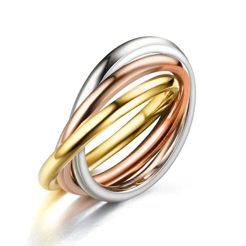 2026 Fashion Triple Interlocked Wedding Rings for Lovers Stainless Steel Three-in-One Promise Ring Valentine's Day Gifts