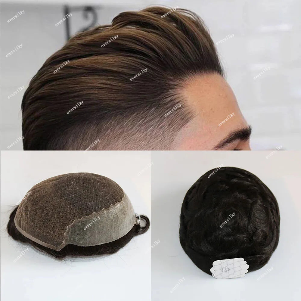 Durable Q6 Blonde Brown Bleached Knots Breathable Lace Grey Black 1B40 1B65 1B80 Men's Wig Human Hair Toupee Prosthesis For Men
