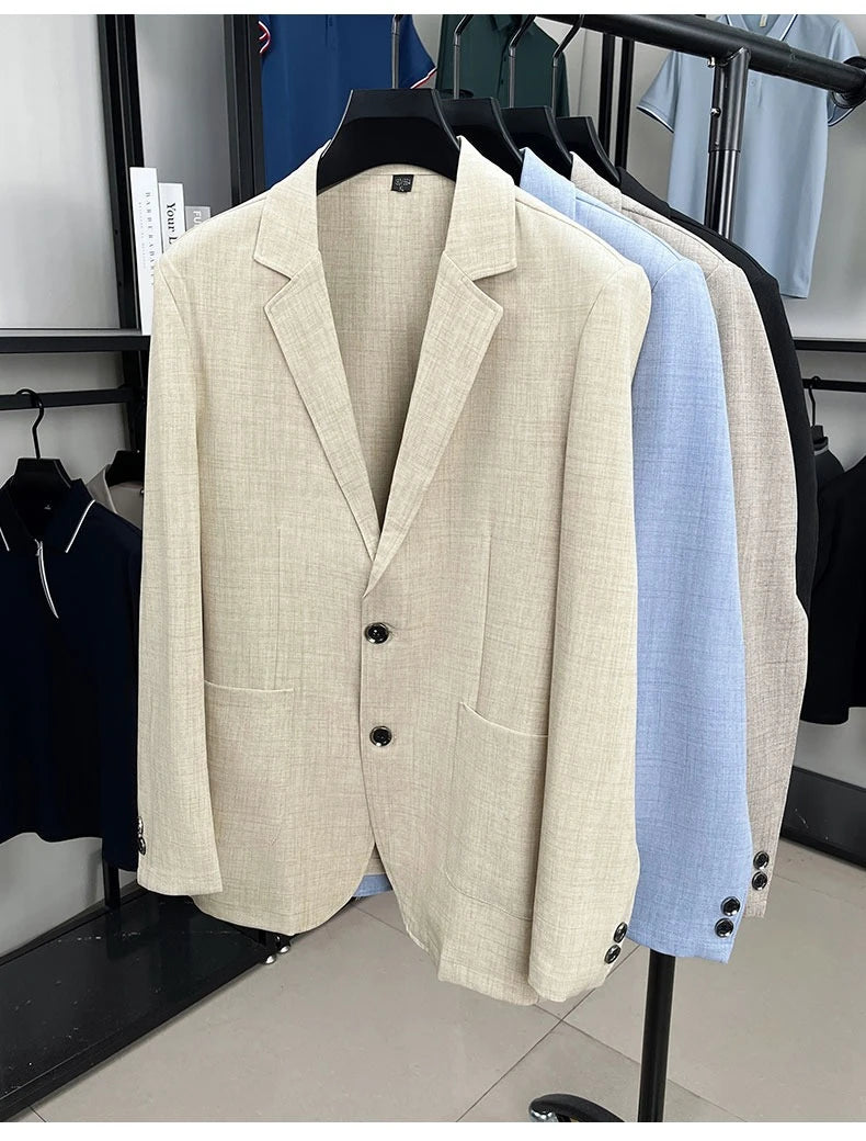 Mens Linen Blend Suit Jacket Lightweight Smart Casual Blazer Summer Sun Protection Outerwear Coat Wedding Prom Vacation Beach