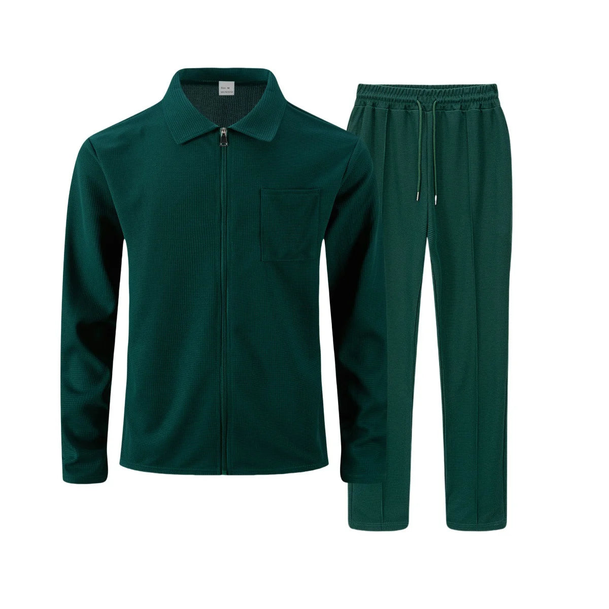 Mens Casual 2 Piece Set Waffle Texture Zip Up Jacket + Elastic Waist Trousers Comfortable Lightweight Suit for All
