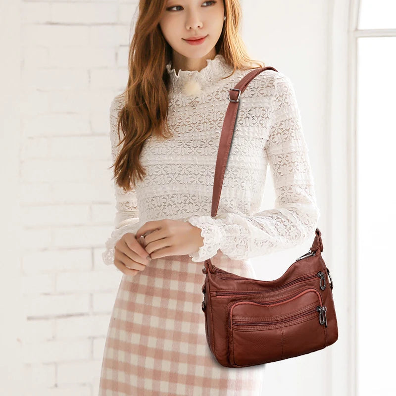 Women Bag 2023 New Fashion Middle-aged Handbag Multi-pocket Practical Messenger Vintage Shoulder Bag Hobos Trend Crossbody Pack