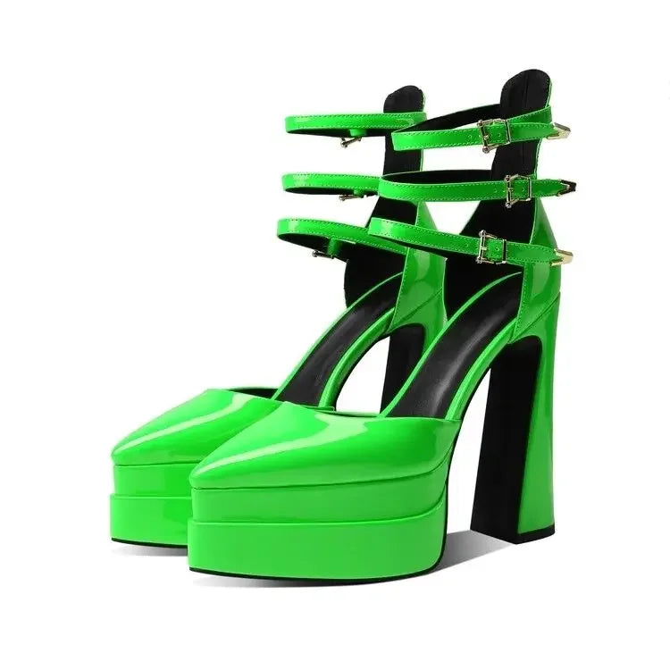 European/american Style Summer Thick Heels High Heels Wrapped Sandals Women's Pointed Belt Buckle Fashionable Women's Shoes