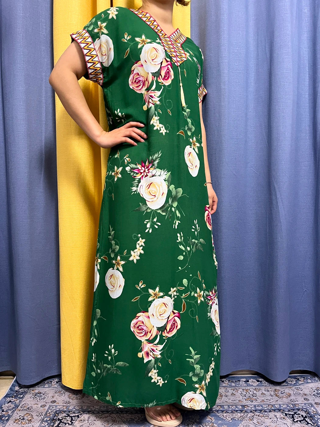 Abayas For Women 2023 Dubai  Fashion Printed Flower Cotton V-neck Slim Fit Short Femme Robe African Woman Dresses With Headscarf