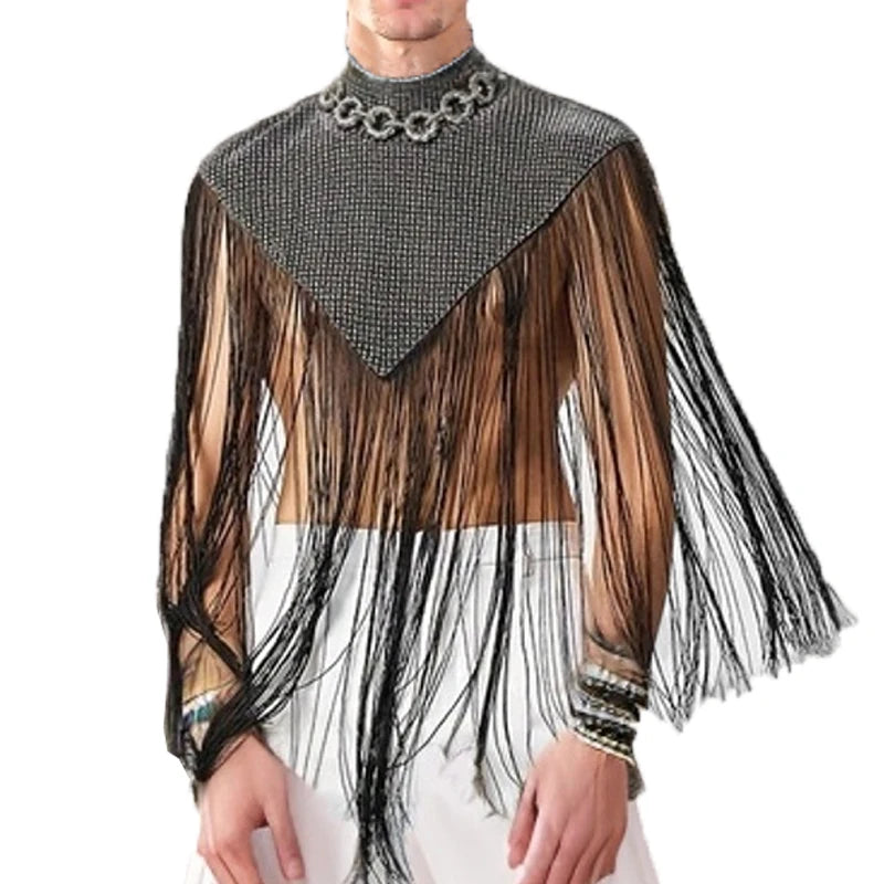 Men's Clothing Irregular Tank Tops Fashion Vests Tassel Patchwork Turtleneck Sleeveless Streetwear Leisure Sexy Cloak Ponchos