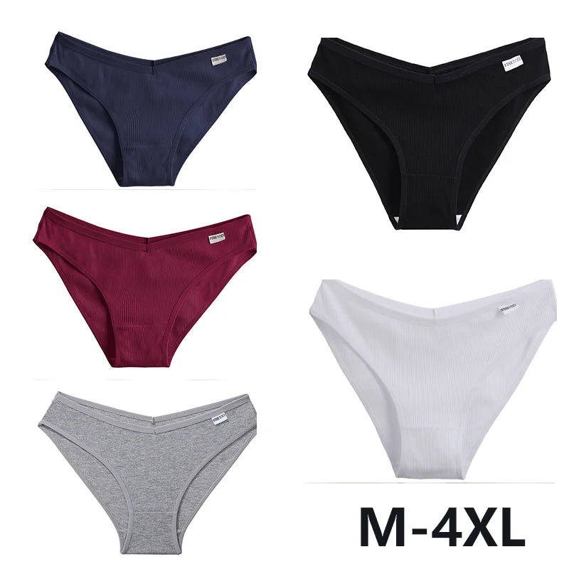 5PCS Women Cotton M-4XL Panties Briefs Female Sexy V Wasit Underwear Ladies Underpants Pantys Girls Plus Size Intimates Lingerie