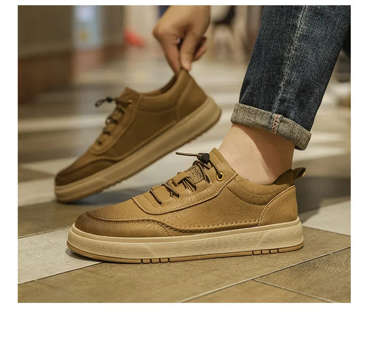 Fashion Cow Leather Casual Sneakers for Men 2025 Designer Soft-sole Men's Board Shoes Spring Autumn Sports Zapatos Para Hombre