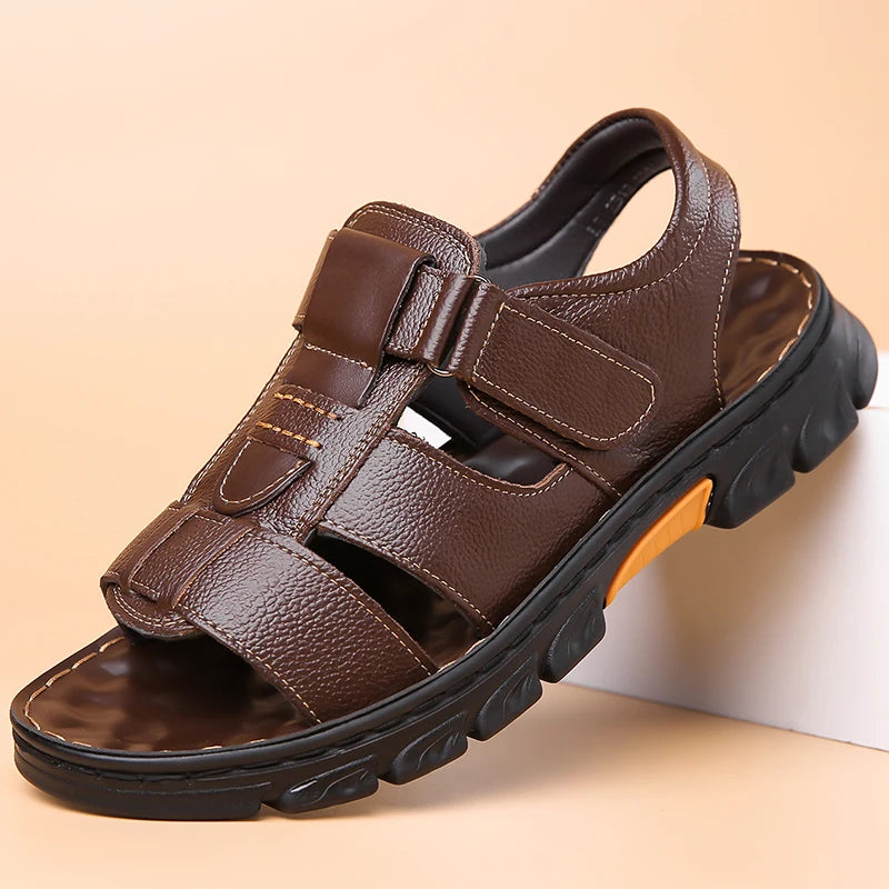 Men's Sandals Adjustable Solid Color Shoes Summer Casual Comfort with Durable Rubber Sole, Breathable PU for Outdoor Walking